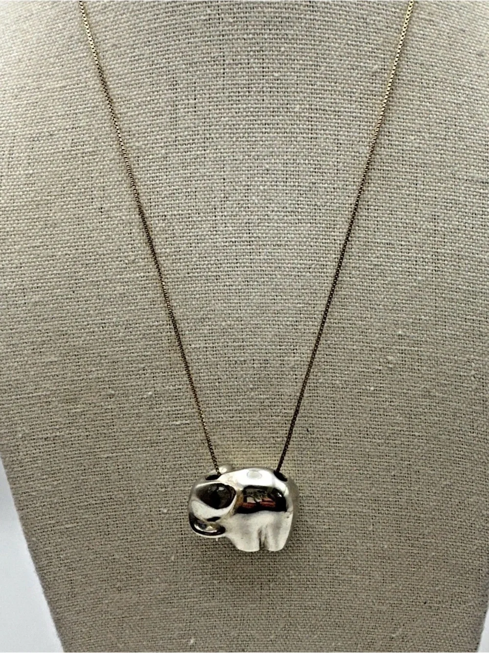Fetish 925 Elephant Pendant Necklace Native American Sculptural Two Tone 18